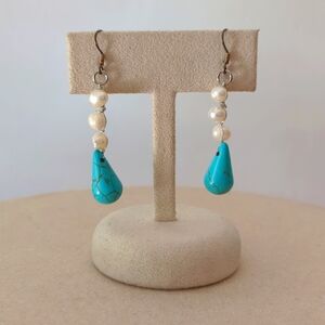 Faux Pearl & Turquoise Dangle Earrings